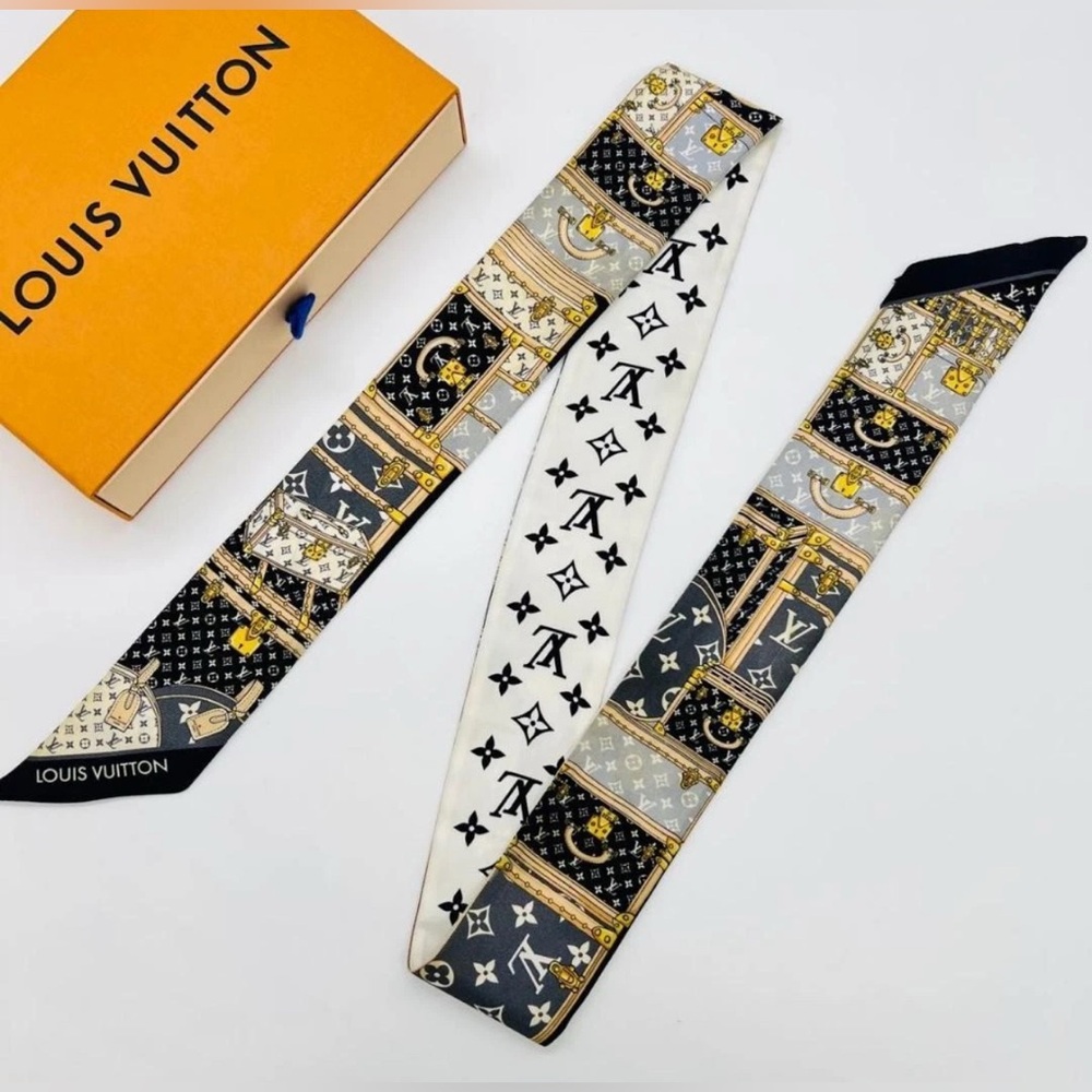 Louis Vuitton Bandeau BB Let's Go Black White Silk Neck Scarf
